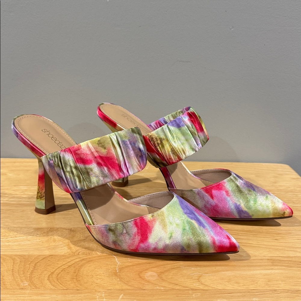 Shoedazzle Colorful Geometric Pointed Toe Ankle Strap Heels (Size 10)